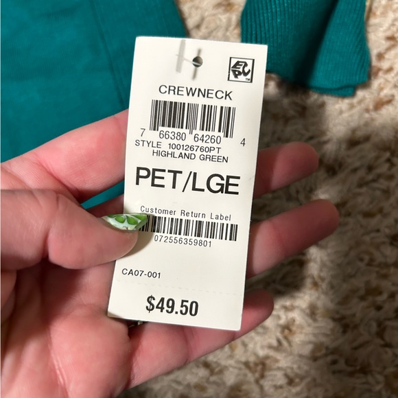 Button Cuff Pullover Crew Neck Sweater in Highland Green Petite Large NWT - Picture 4 of 5